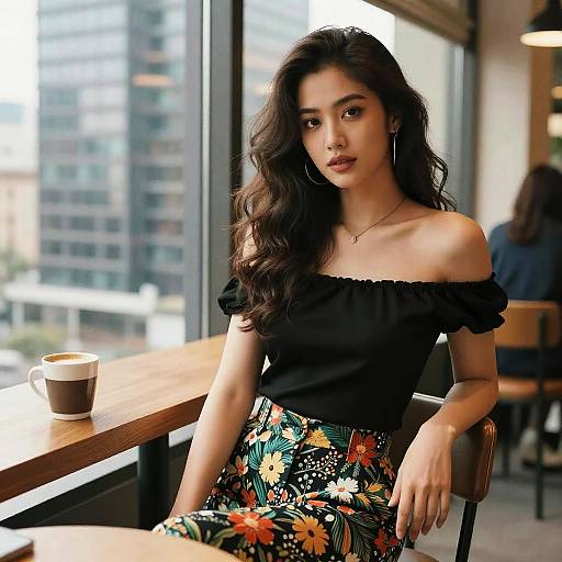 Svelte Woman in Modern Coffee Shop