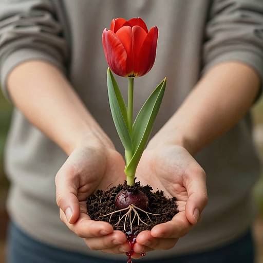 Vertical Red Tulip in Hands