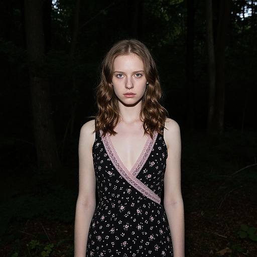 Young Woman in Dark Forest