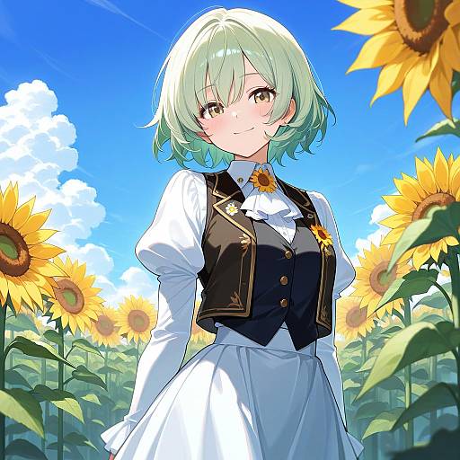 Anime Girl in Sunflower Field