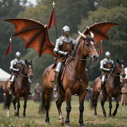 Knight and Dragon in Medieval Landscape