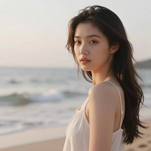 Tranquil Woman at Seaside Artwork