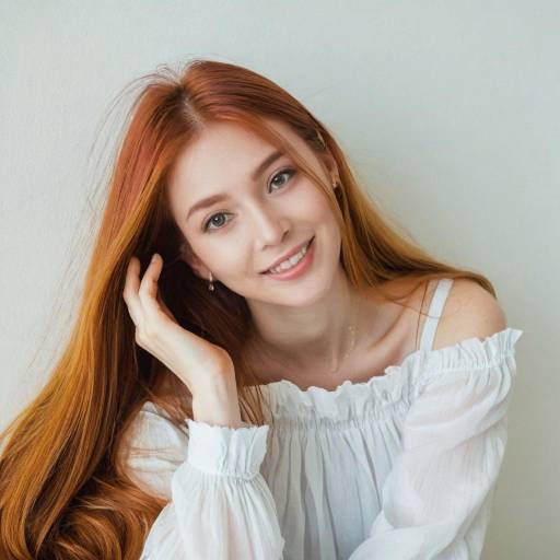 Smiling Redhead Woman in White Blouse