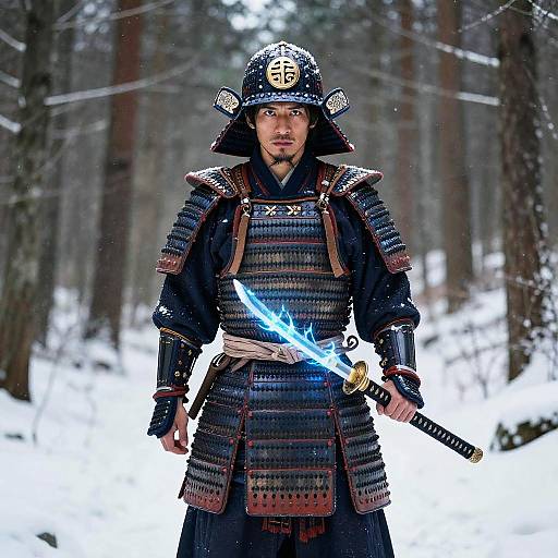 Russian Samurai in Snowy Forest