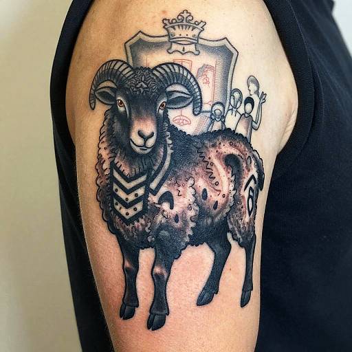 Black Sheep Tattoo with Tribal and Family Crest