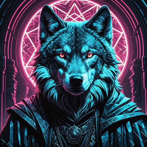 Glowing Crystalized Wolf in Synthwave Setting