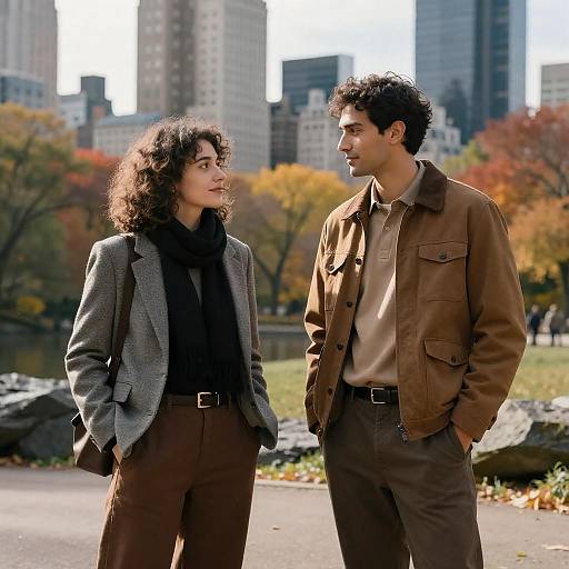 Young Couple Conversing in Autumn Park