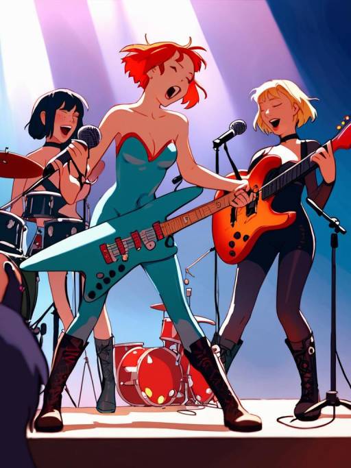 Dynamic Female Band Performing on Stage