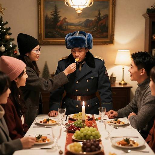 Christmas Gathering Around a Festive Table