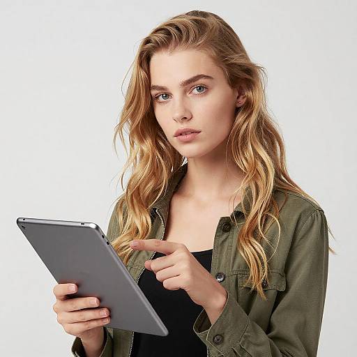 Young Woman Pointing with Tablet