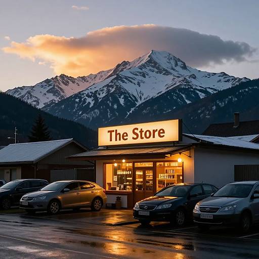 Cozy Mountain Shop at Sunset