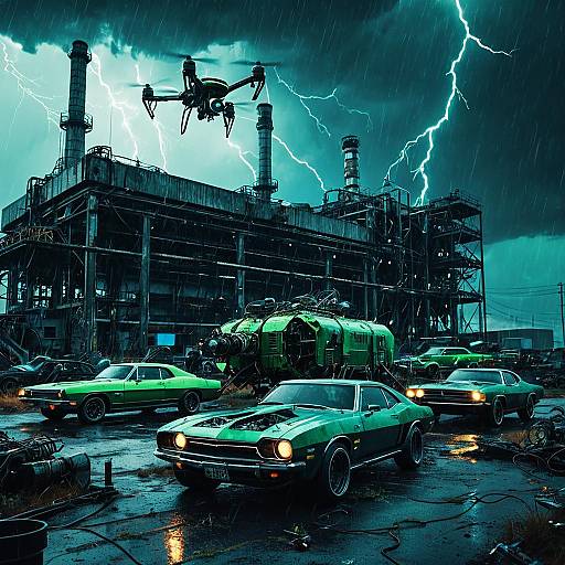 Hyperrealistic Neon Industrial Wasteland