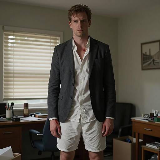 Man in Cluttered Room with Blood