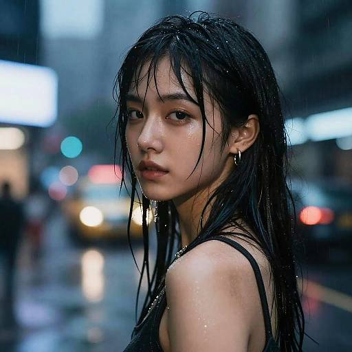 Cyberpunk Girl in Neon Rain