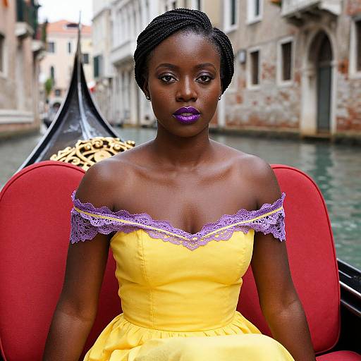 Elegant Black Woman in Venice Gondola