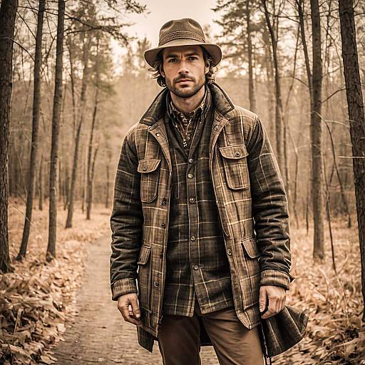 Man in Insulated Hunting Jacket in Forest