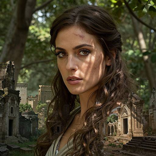 Ethereal Woman Amidst Ancient Forest