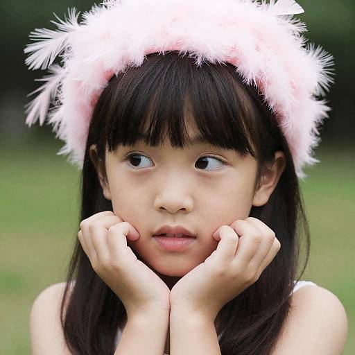 Young Girl in Feathered Pink Hat