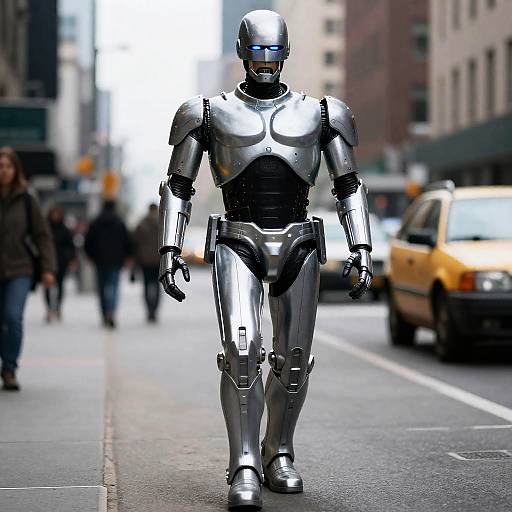 Robocop in Silver Suit Walking