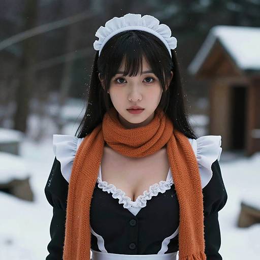 Cinematic Maid in Snowy Serenity