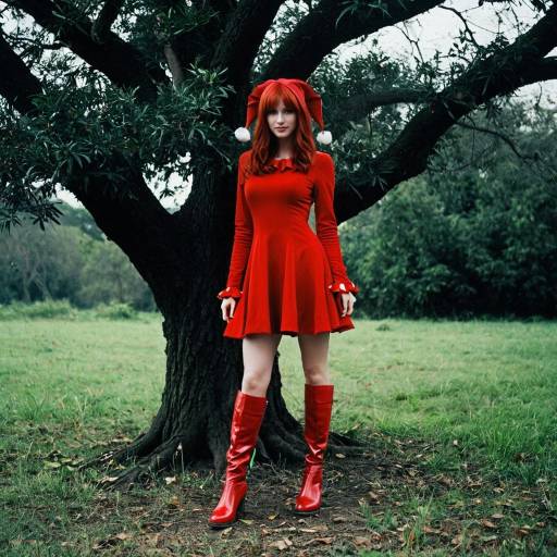 Enchanting Red Jester Costume Outdoors