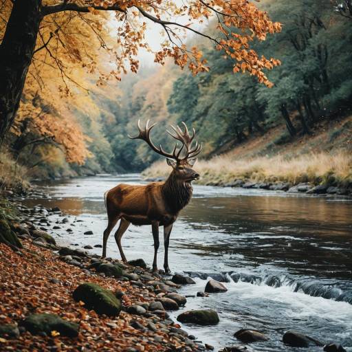 Majestic Stag by Autumn Riverside