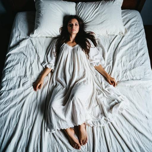 Woman in White Nightgown Lying on Bed