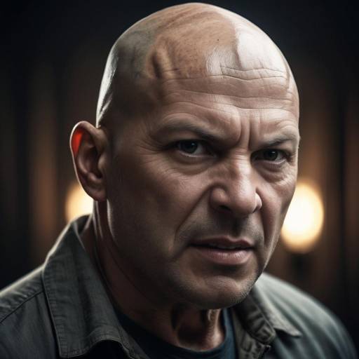 Intense Bald Man Portrait in Studio Lighting