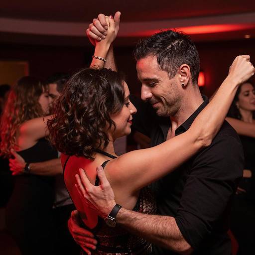 Intimate Nightclub Dance Under Red Lights