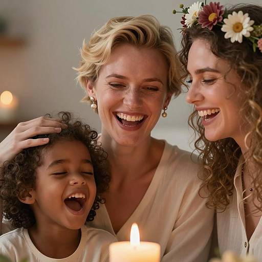 Joyful family moment with candlelight