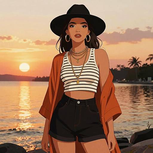 Bohemian Woman at Sunset Lagoon