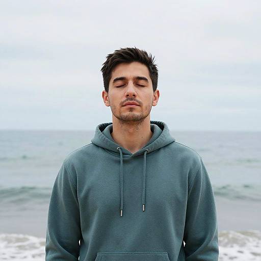 Serene Man by the Teal Ocean