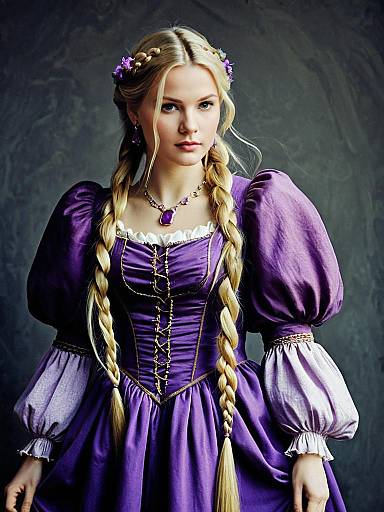 Woman in Purple Renaissance Dress with Long Blonde Braids