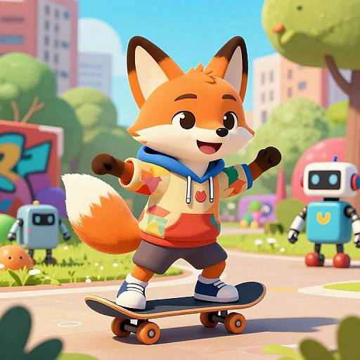 Cheerful Fox Skateboarding Cartoon