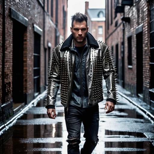 Man in Spiked Leather Jacket in Alleyway