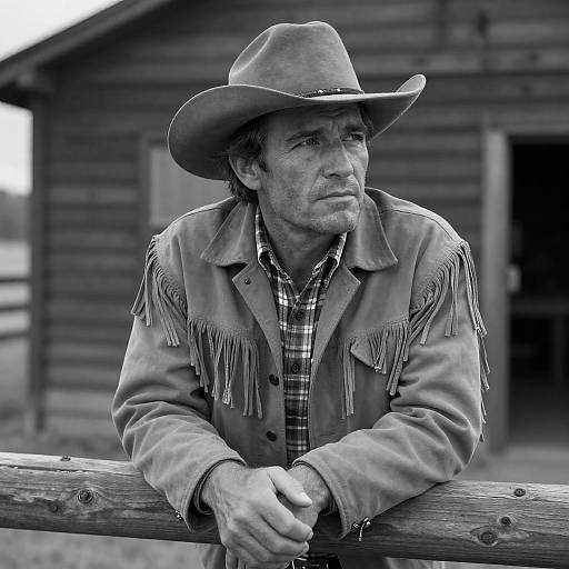 Rugged Cowboy Portrait in Black and White