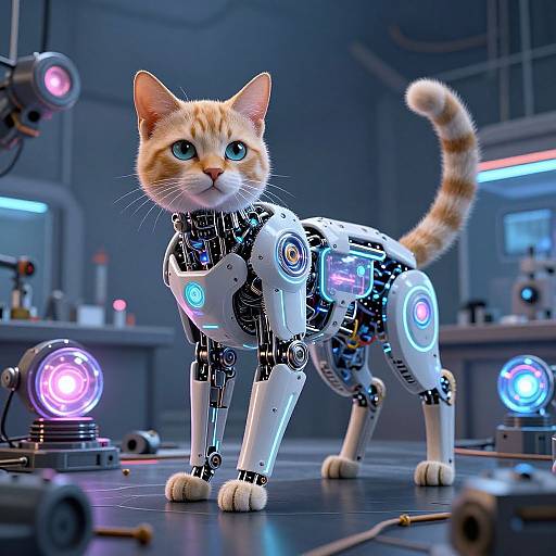 Sci-Fi Robogato in Futuristic Lab