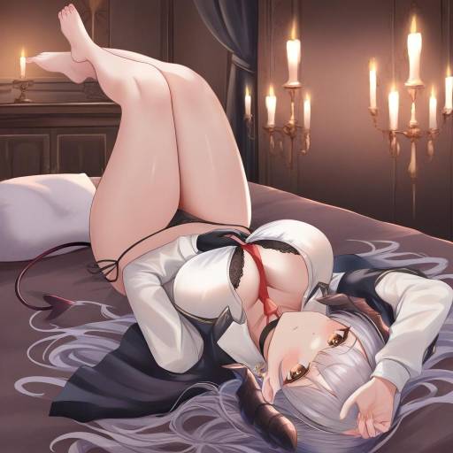 Demon Girl Relaxing on Bed