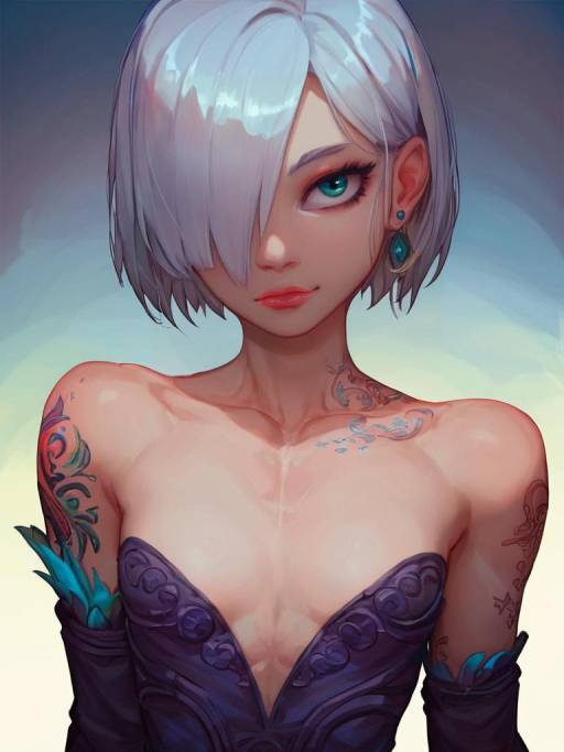 Stylish Girl with Heterochromia and Tattoos