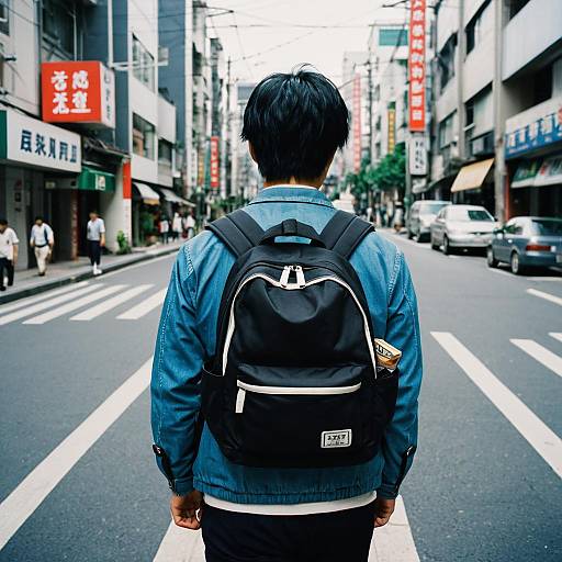 Urban Asian Man with Backpack