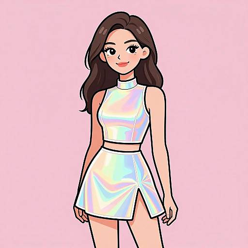 Futuristic Woman in Holographic Dress