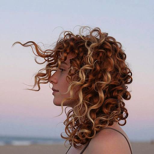 Curly Hair in Wind at Sunset