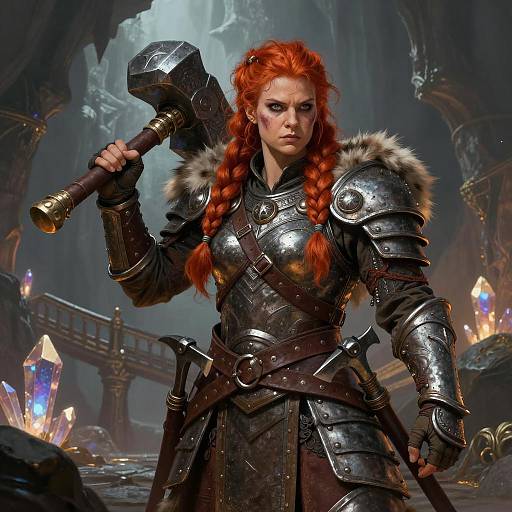 Fierce Female Dwarf Warrior in Cavern