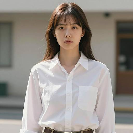 Asian Woman in White Button-Up Shirt Outdoors