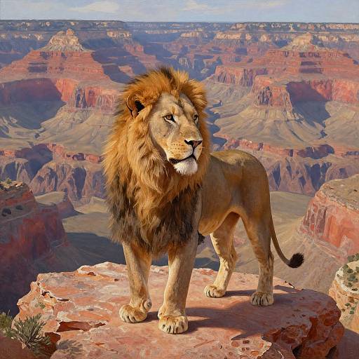 Majestic Lion Overlooking Grand Canyon