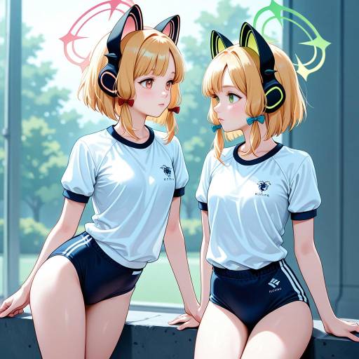 Adorable Twin Sisters in Gym Uniforms