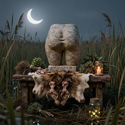 Rustic Swamp Altar with Magical Elements