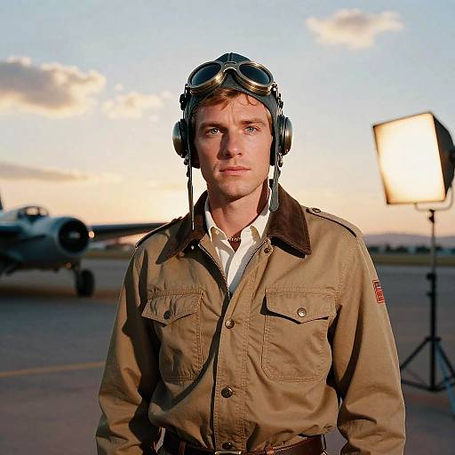 Vintage Pilot Portrait at Sunset