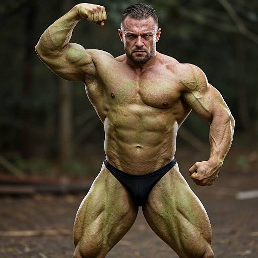 Muscular Green-Skinned Man Outdoors