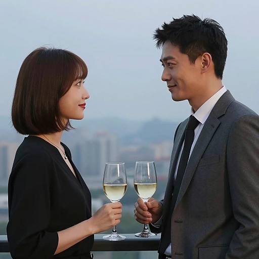 Couple Sharing Wine on City Balcony